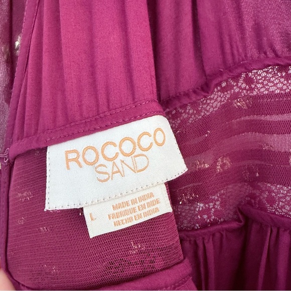 FREE PEOPLE x ROCOCO SAND Emi Burgundy Metallic Long Sleeve Maxi Dress L - Picture 9 of 14